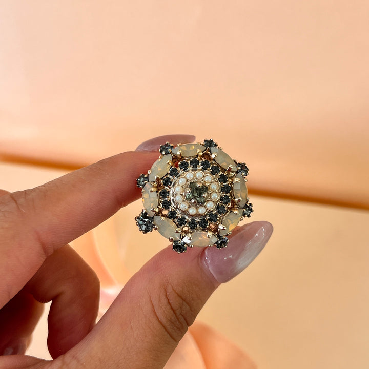 Statement grey preciosa crystals ring