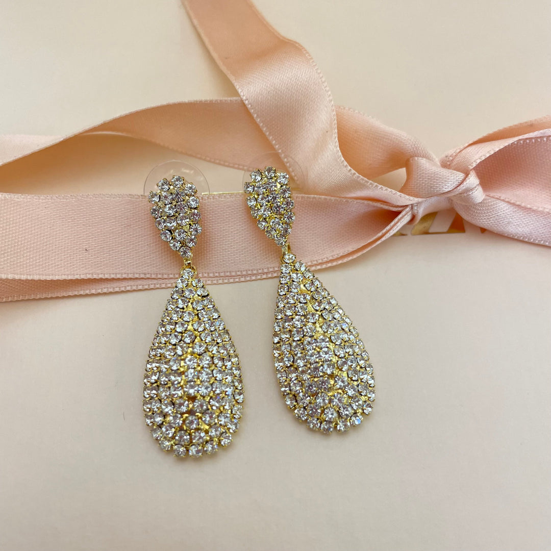 Teardrop rhinestone gold plated earrings