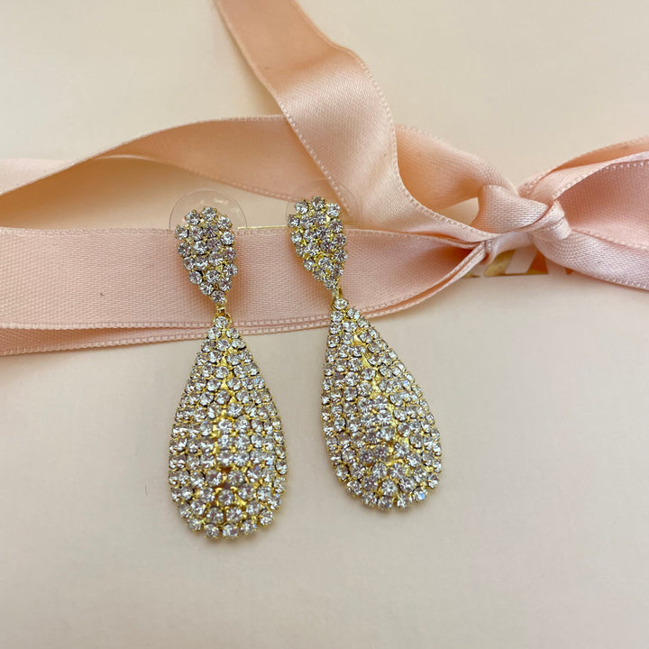 Teardrop rhinestone gold plated earrings