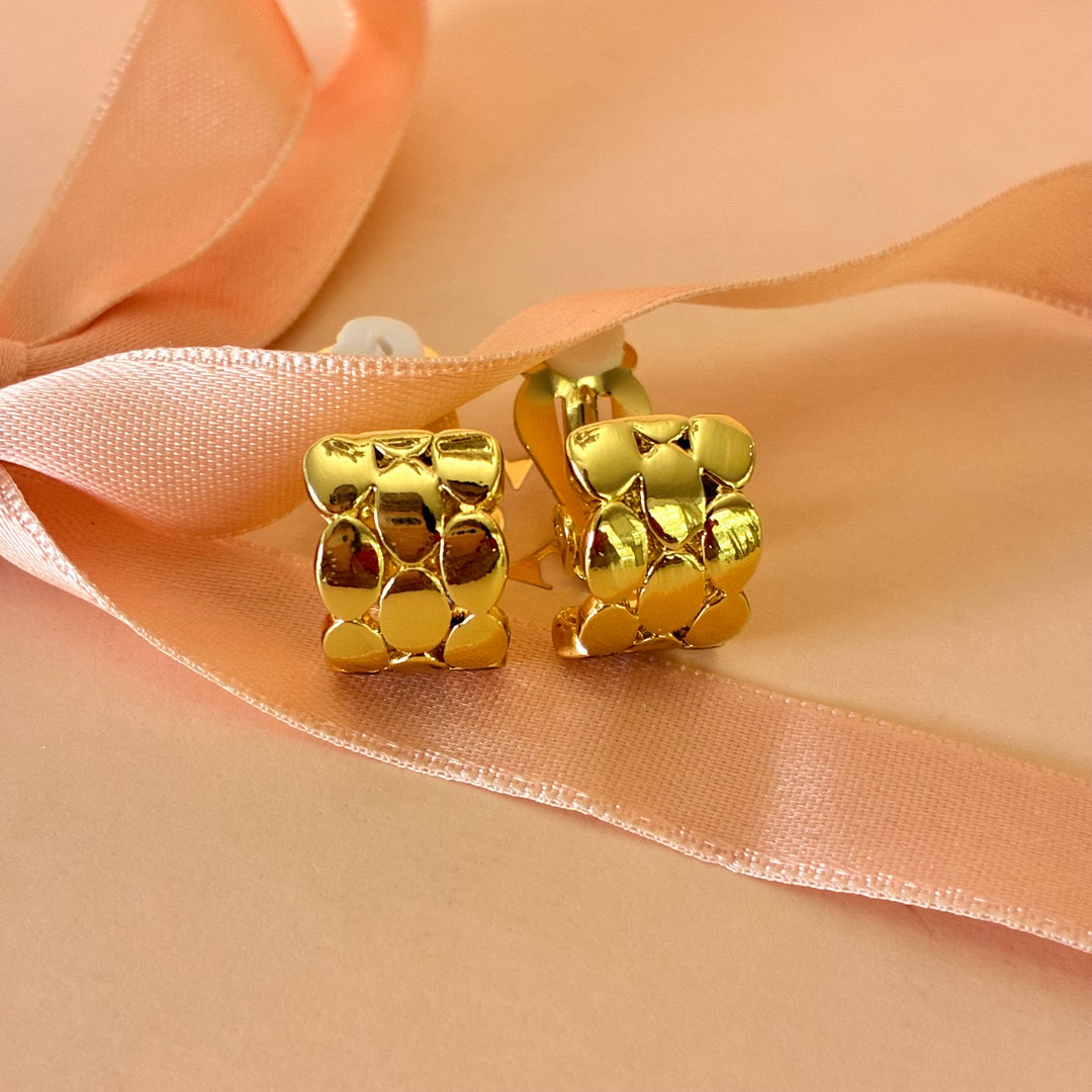 Half texture silver hoops clip on earrings