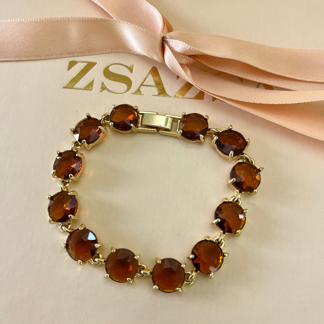Brown rhinestone gold plated bracelet