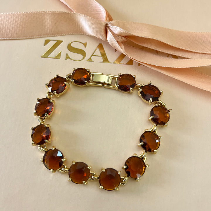 Brown rhinestone gold plated bracelet