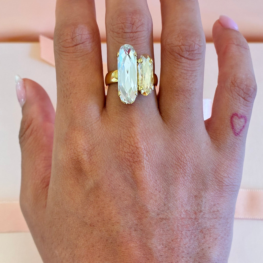 Swarovski crystals Champagne & Clear Crystal Gold Plated Statement Ring