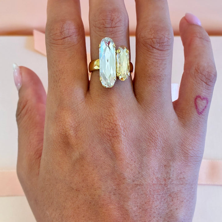 Swarovski crystals Champagne & Clear Crystal Gold Plated Statement Ring