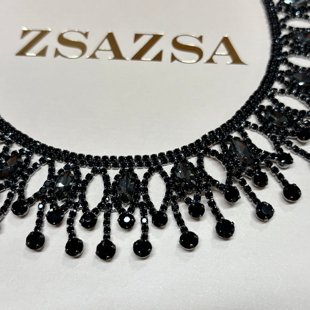 All black and grey rhinestone necklace