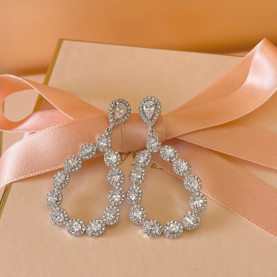 Silver zircone teardrop earrings