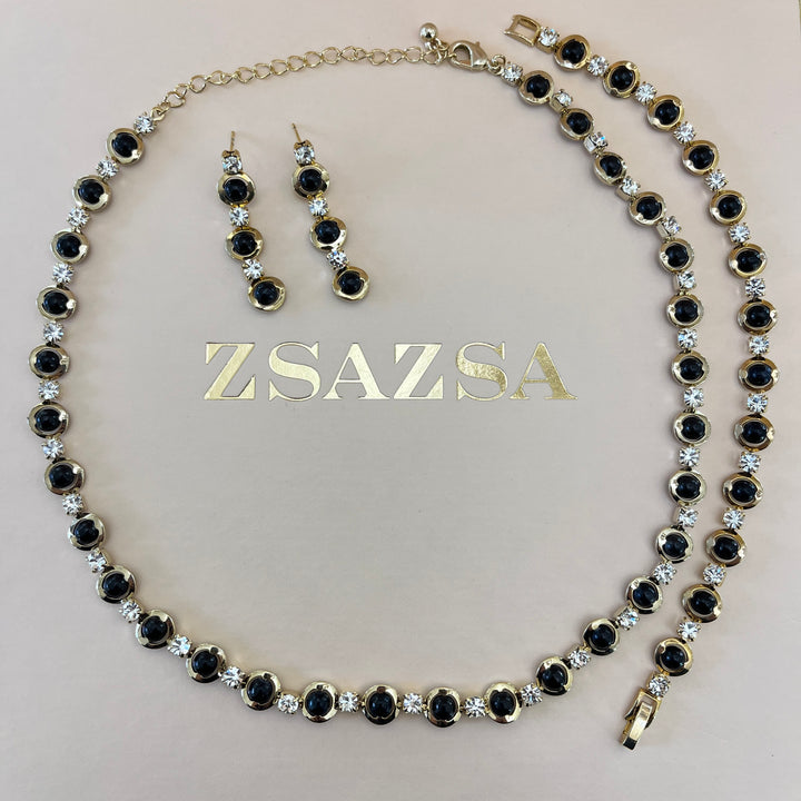 Dainty black & gold rhinestone set