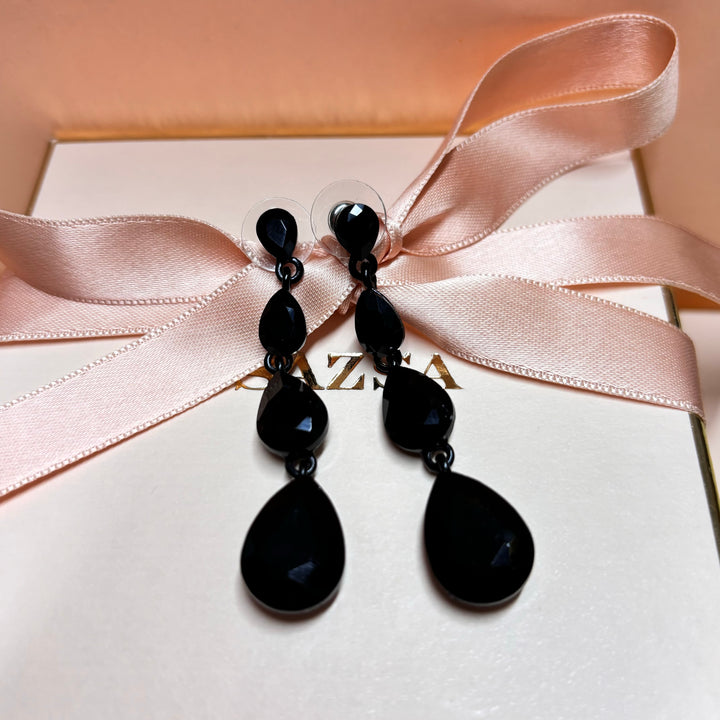 Teardrop black rhinestone earrings