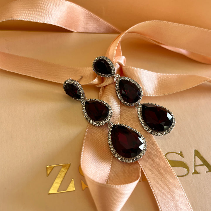 Red teardrop zircone earrings