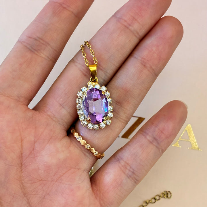 Lilac Preciosa crystals oval gold plated pendant set