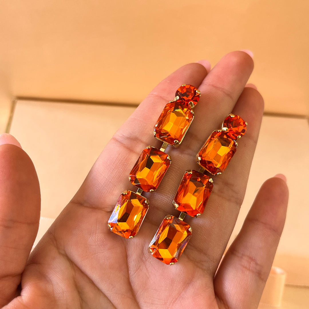 Orange rectangular Swarovski crystals earrings and bracelet