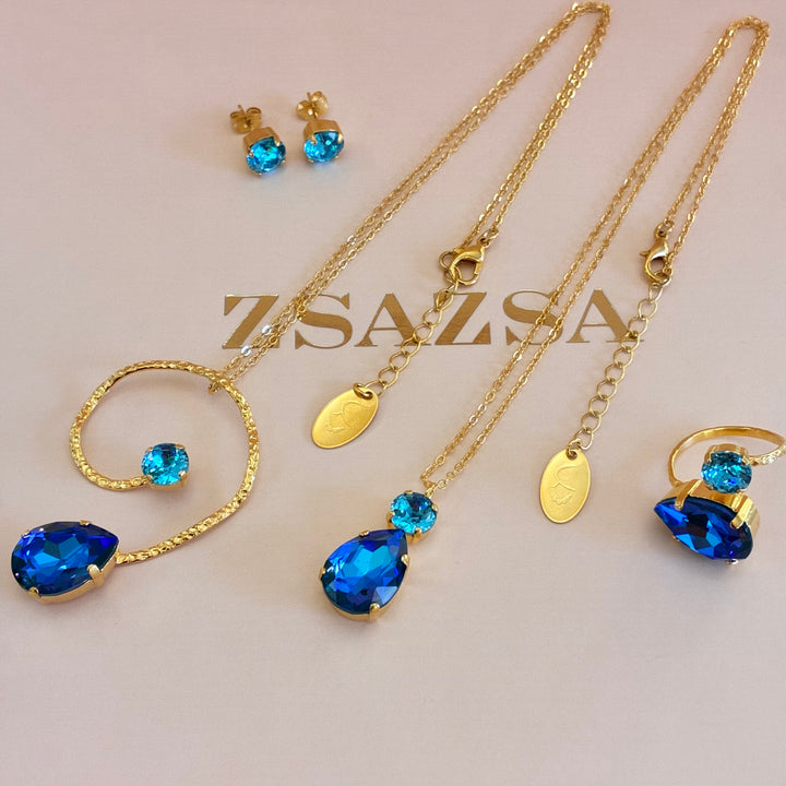 Royal blue Swarovski crystals gold plated set