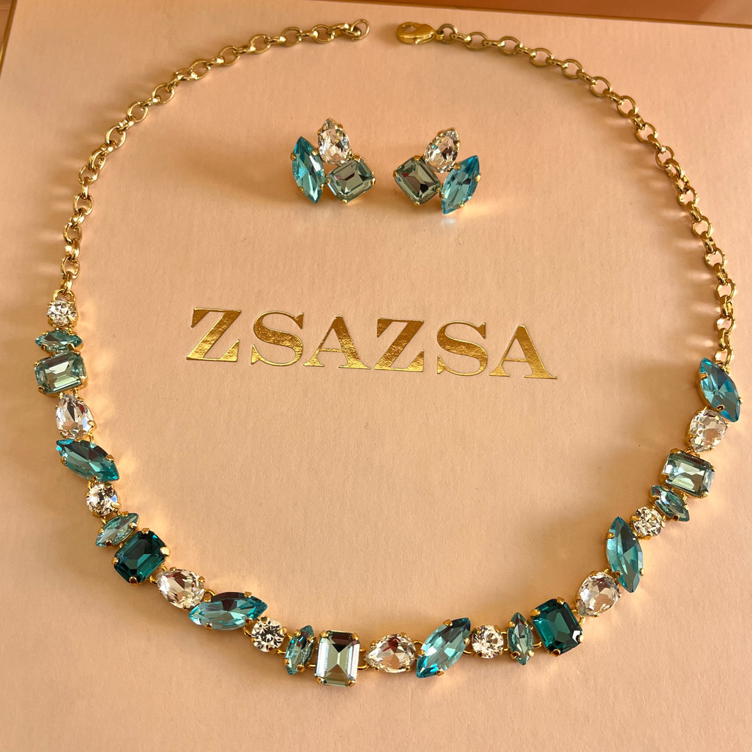 Mint, turquoise and verdemar Swarovski crystals set