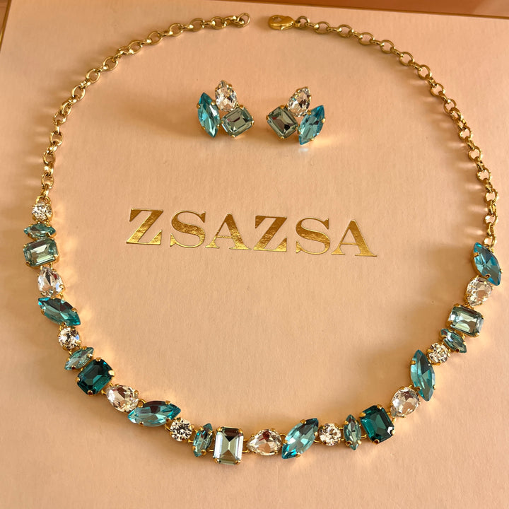 Mint, turquoise and verdemar Swarovski crystals set