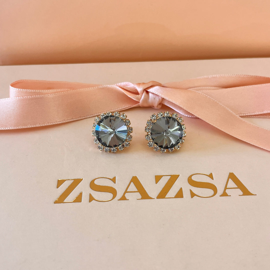 Grey round preciosa crystals studs