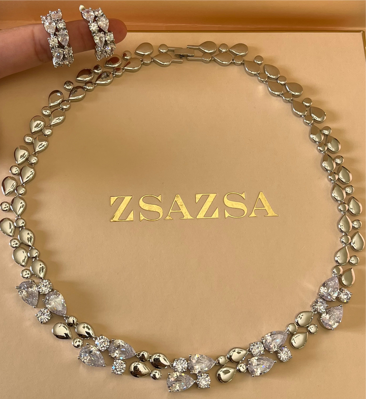 Silver zircone teardrop set