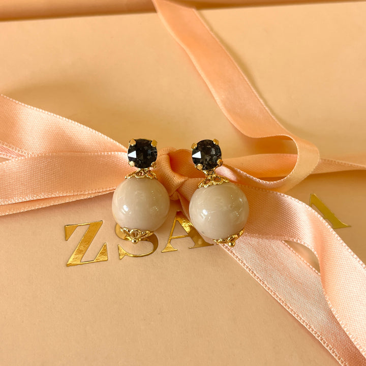 Grey preciosa crystals with resin earrings