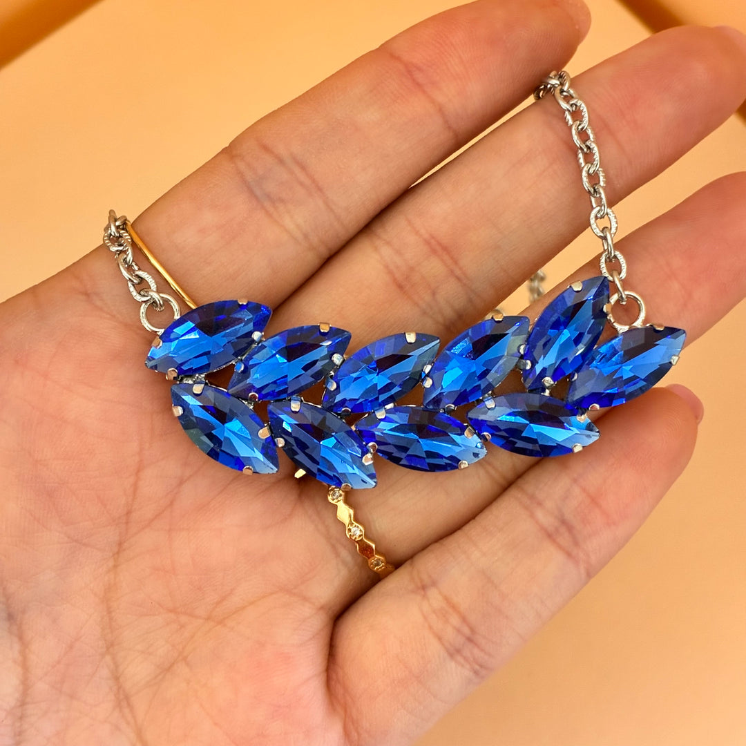 Royal blue leaves Swarovski crystals set