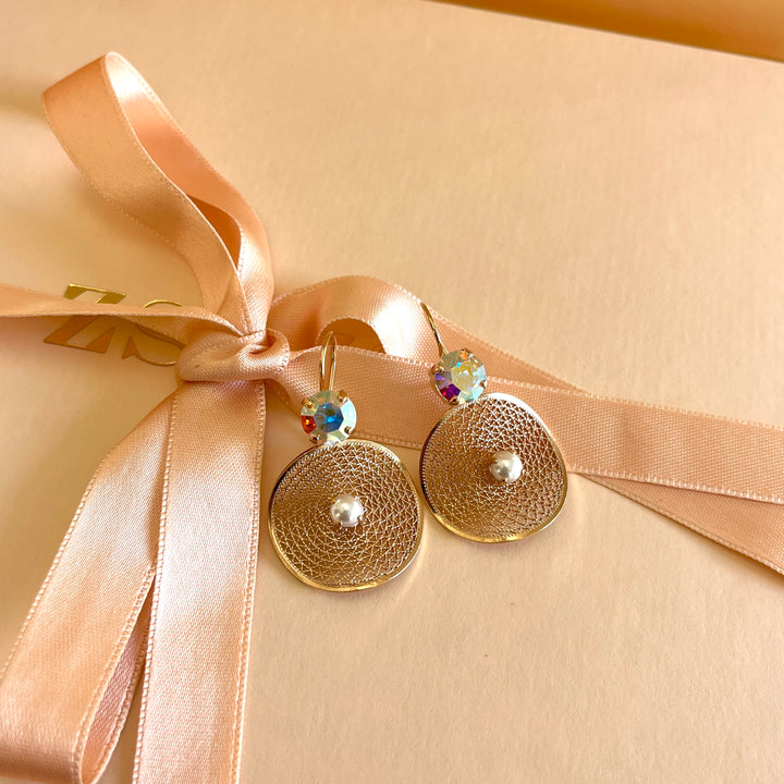 Aurora borealis Swarovski crystals and pearls handmade set