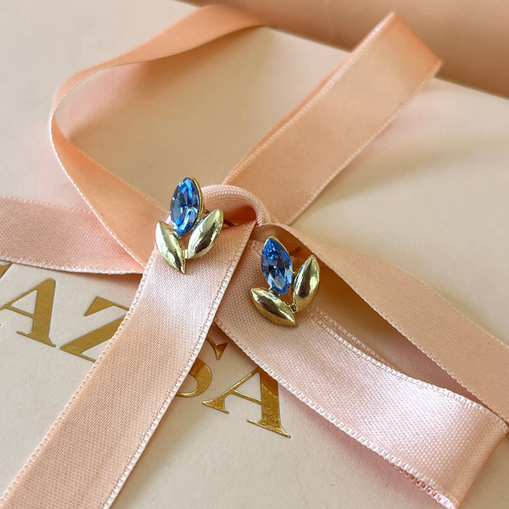 Light blue Swarovski crystals leafs studs
