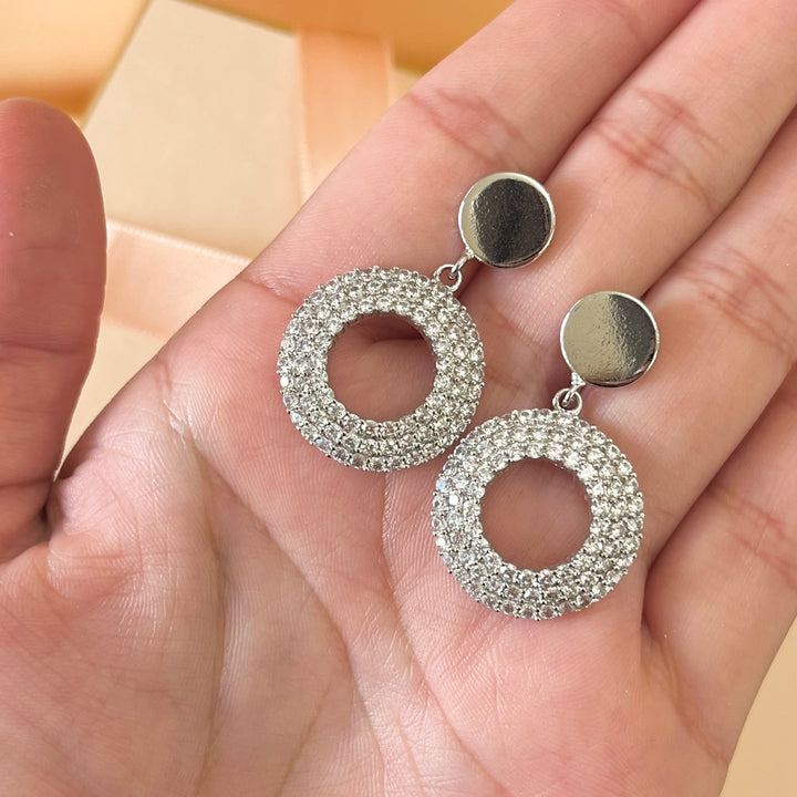 Silver zircone round earrings