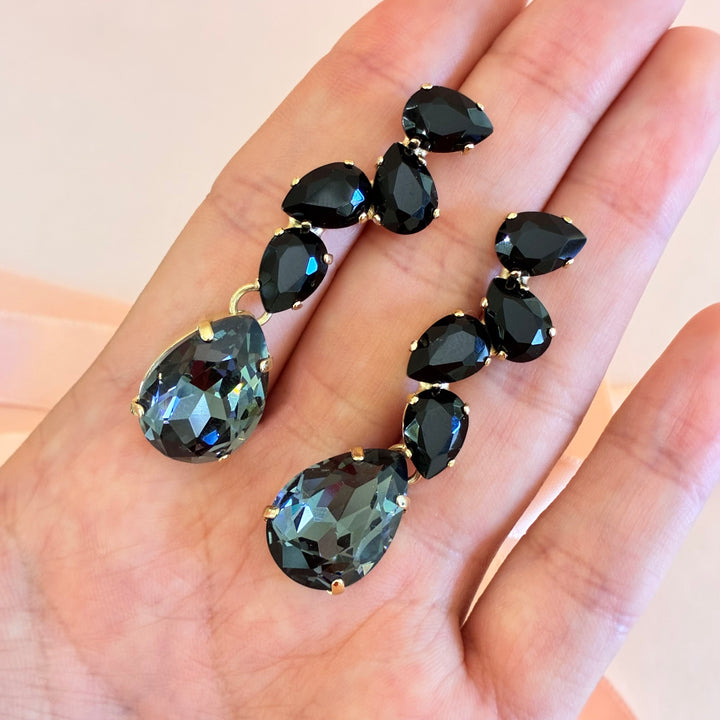 Teardrop black Swarovski crystals earrings