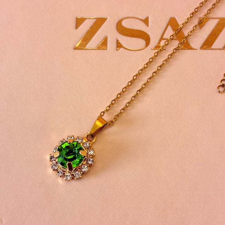 Dainty green Preciosa crystals gold plated set