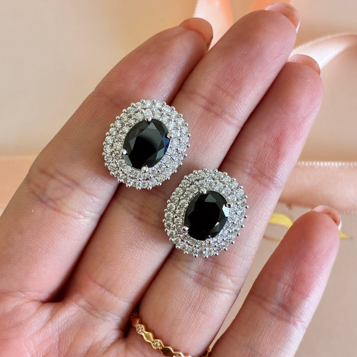 Black zircone oval studs