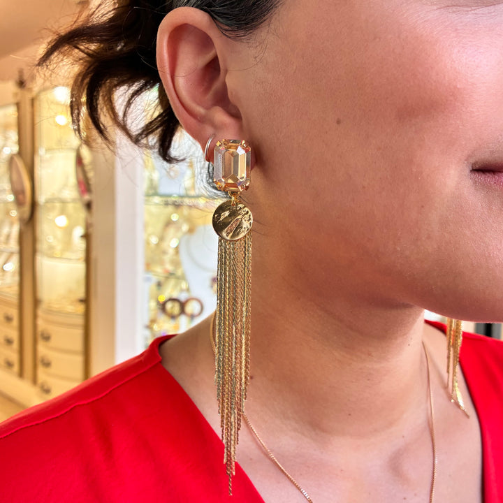 Champagne rectangular long earrings