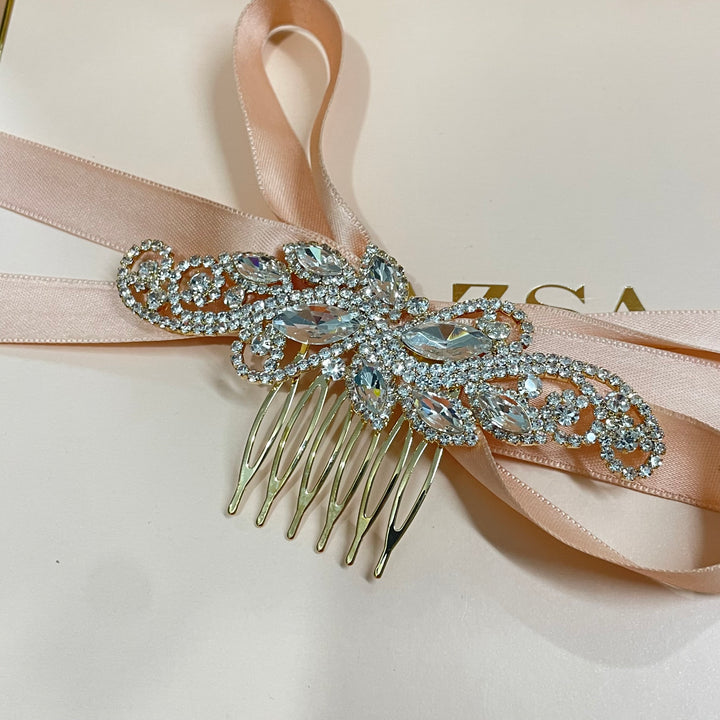 Mixed stone marquise comb in silver or gold or rose gold