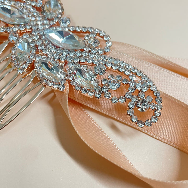 Mixed stone marquise comb in silver or gold or rose gold