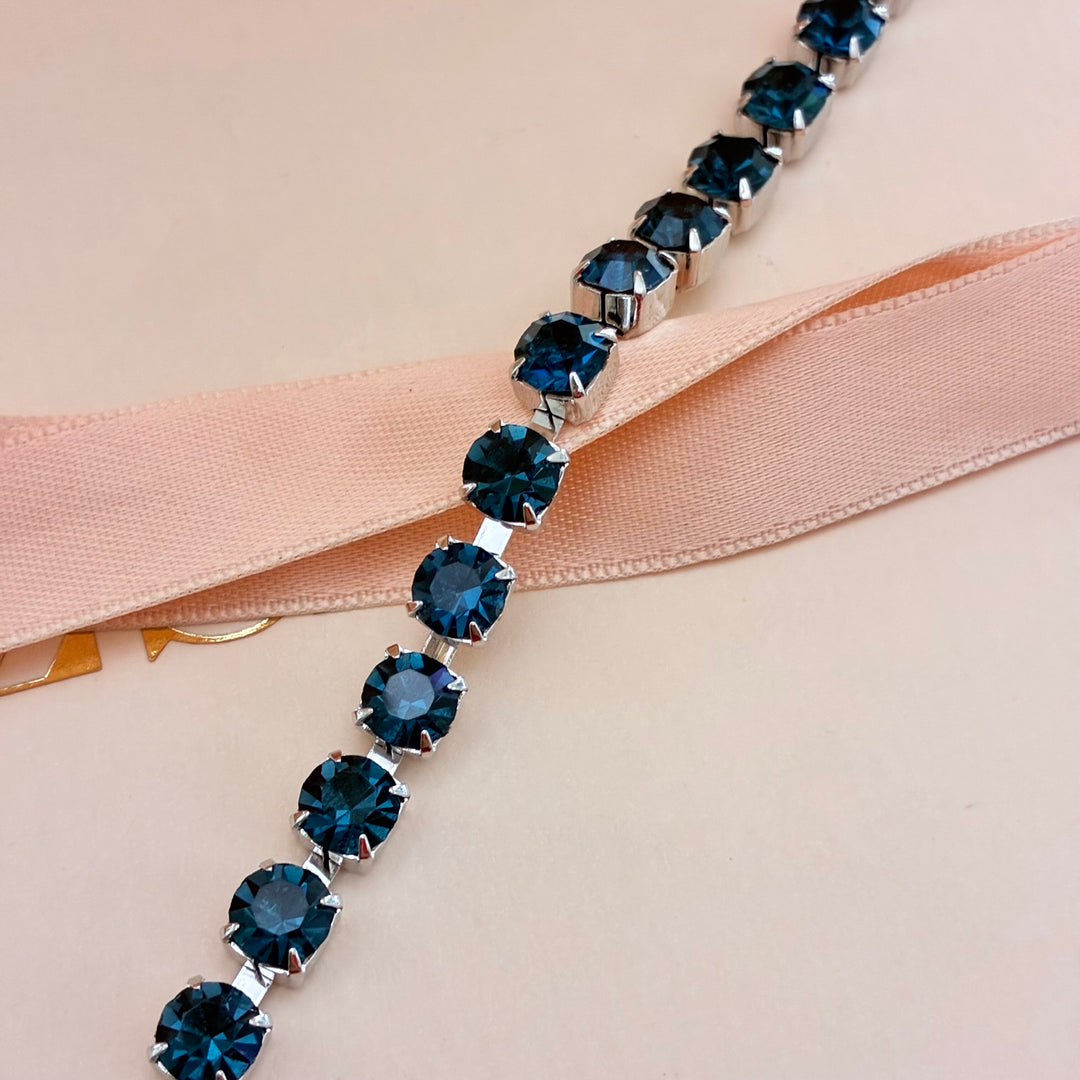Navy blue Swarovski crystals silver bracelet