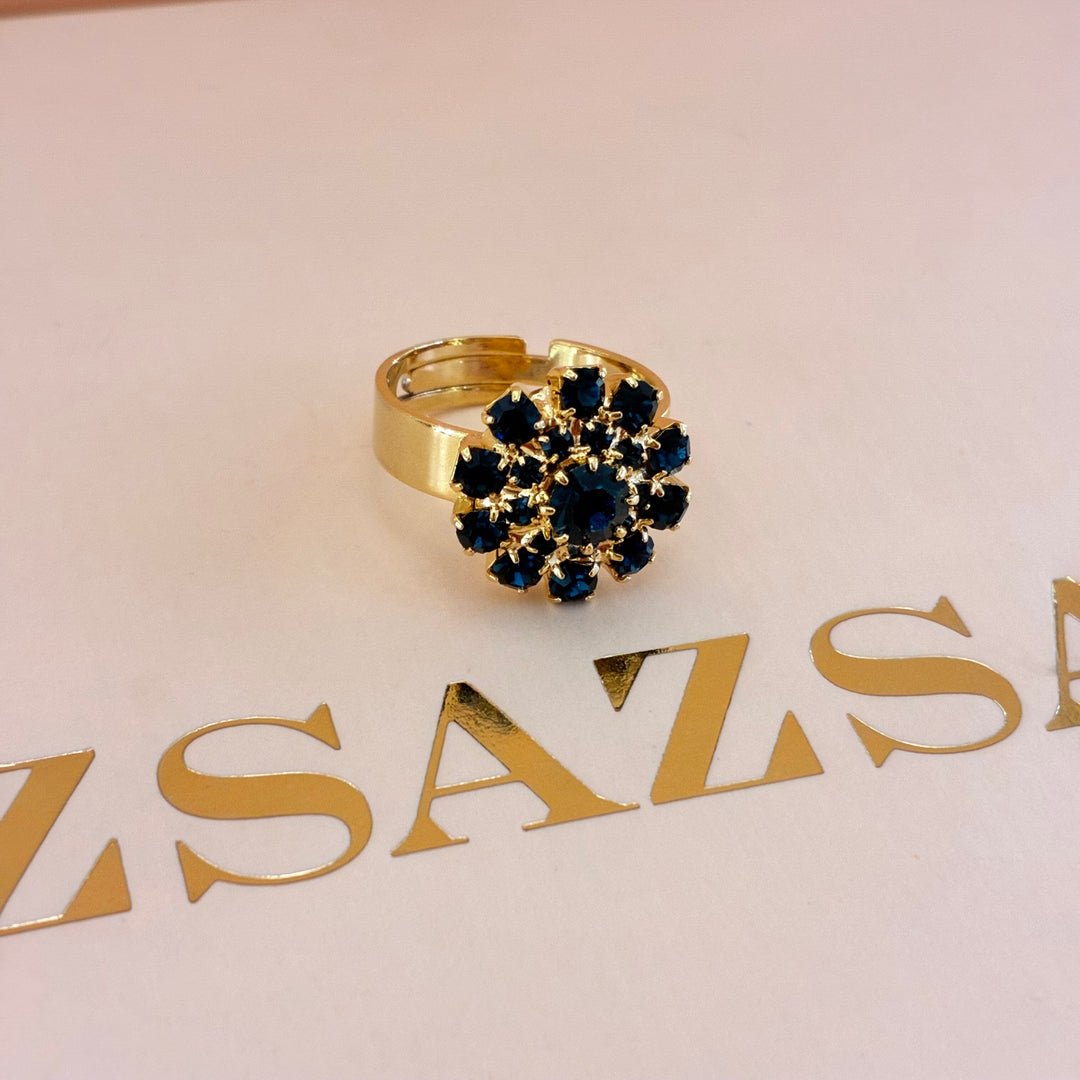 Navy blue flower gold plated set