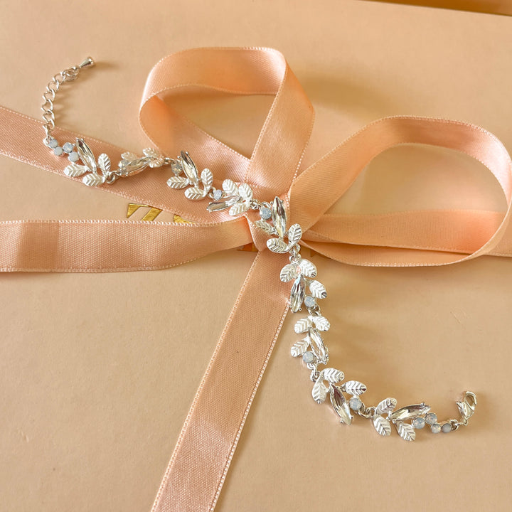 White Swarovski crystals leafs bracelet