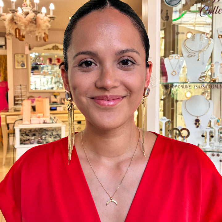 Champagne rectangular long earrings