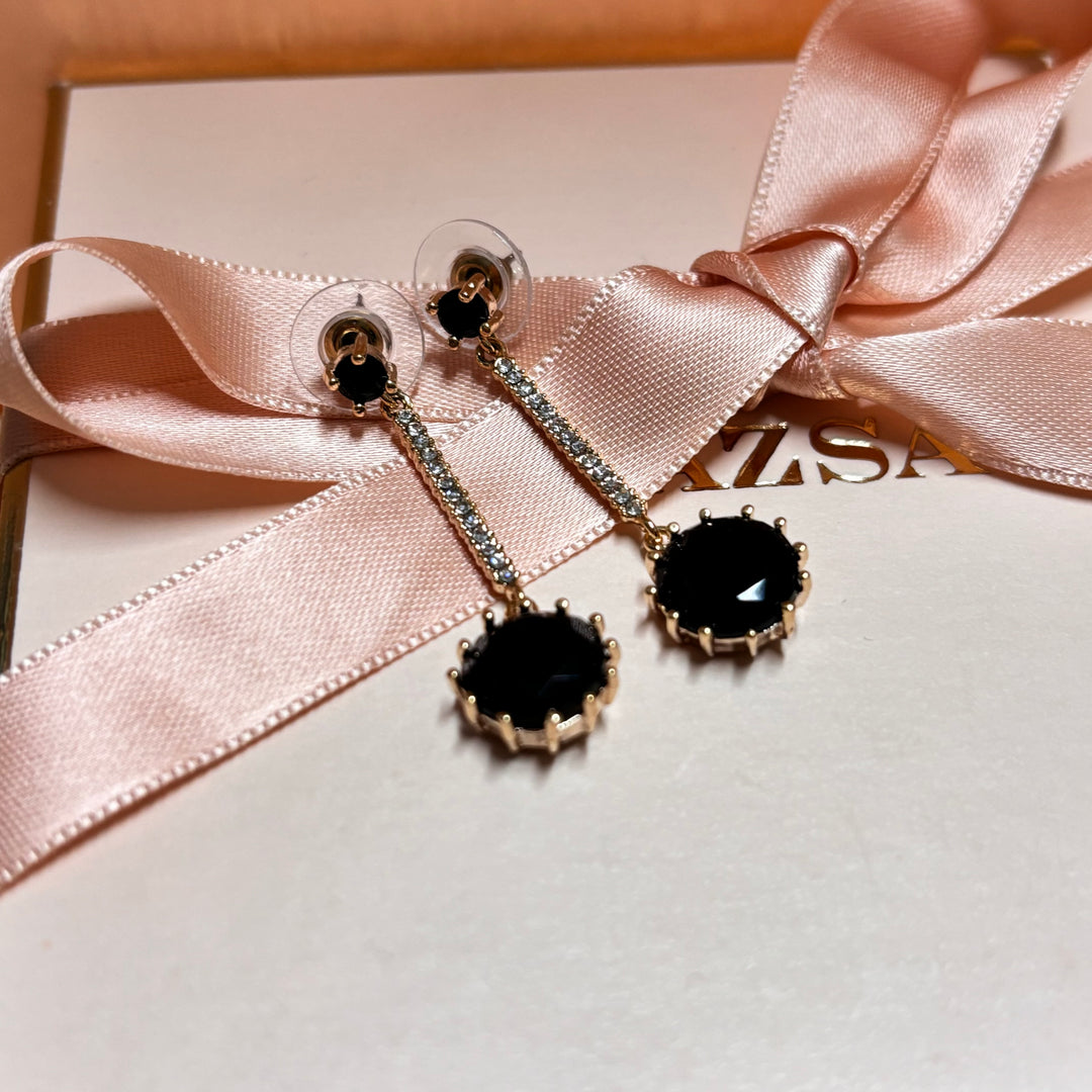 Black rhinestone gold plated earrings
