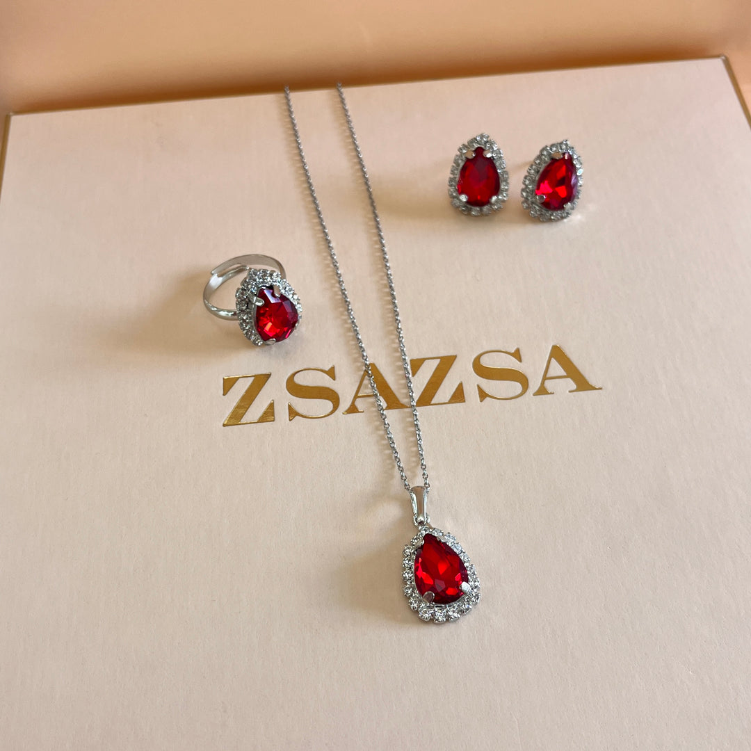 Red teardrop Swarovski crystals set