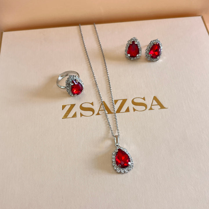 Red teardrop Swarovski crystals set