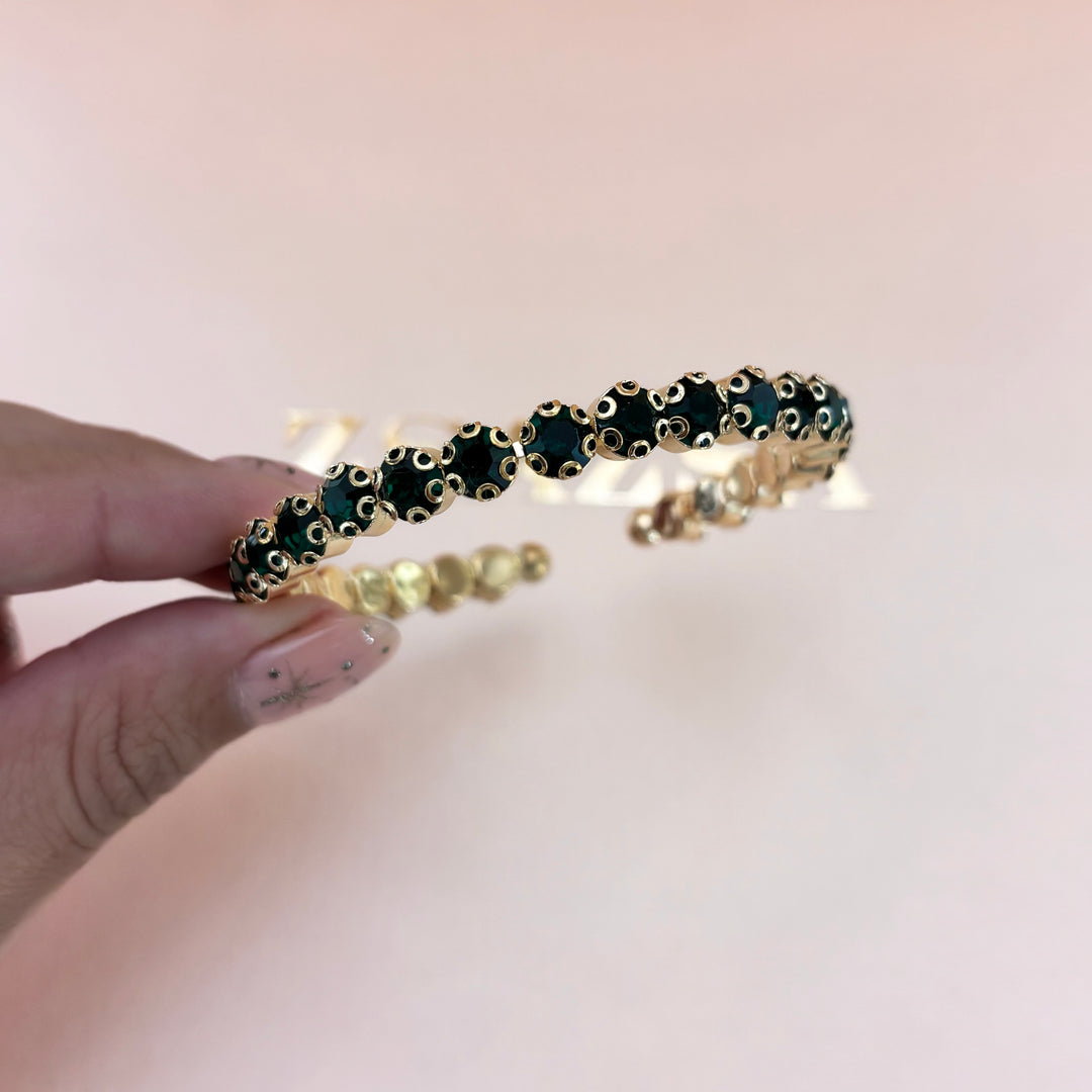 Dark green rhinestone gold plated bangle