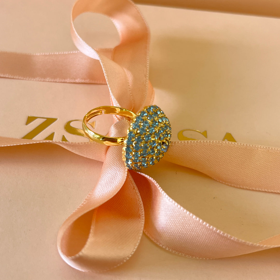 Turquoise half ball preciosa crystals ring