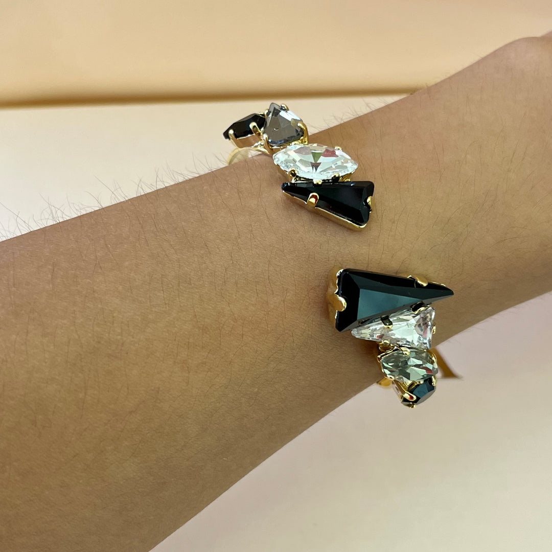 Black and grey preciosa crystals gold big bangle