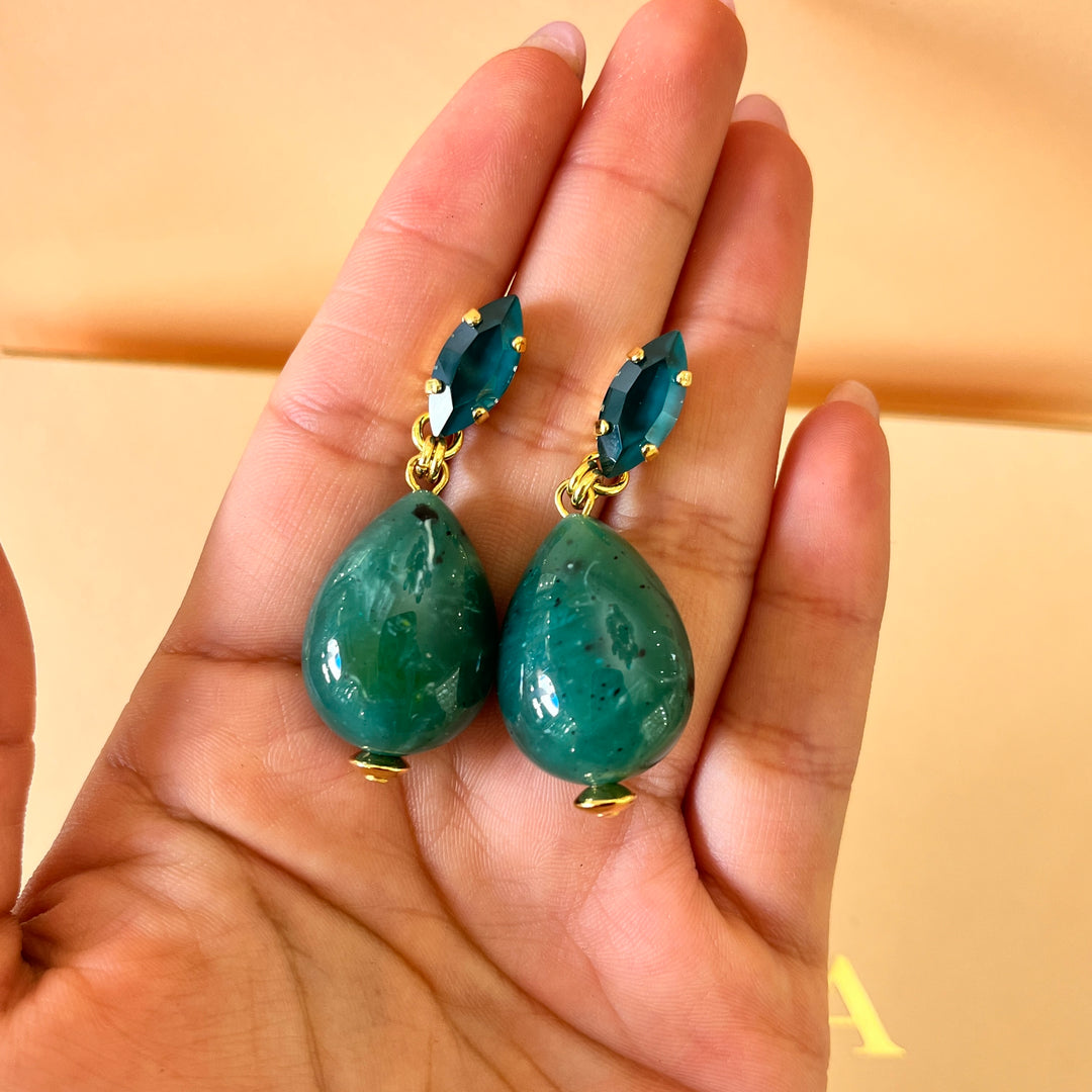 Statement dark green resin with dark green Swarovski crystals set