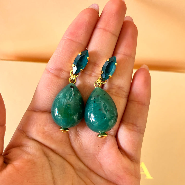 Statement dark green resin with dark green Swarovski crystals set