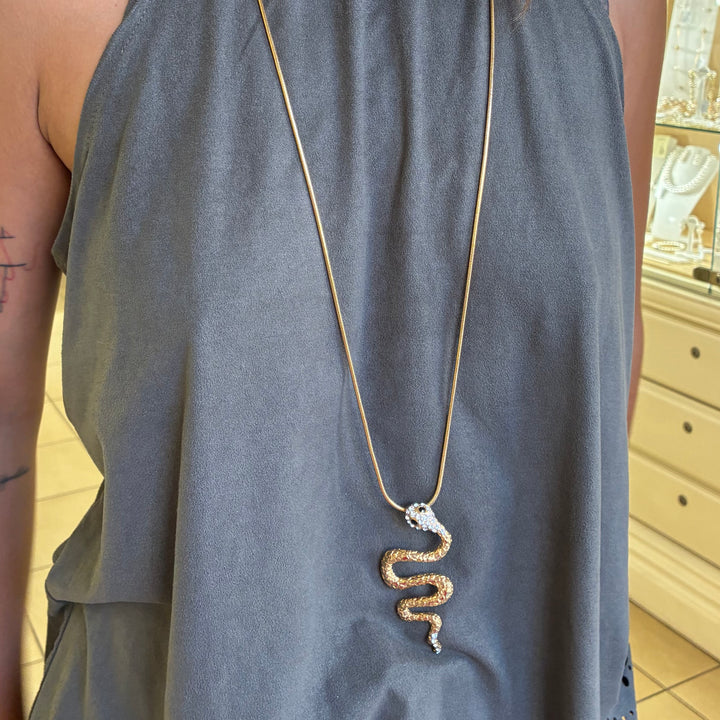 Snake black Swarovski crystals necklace