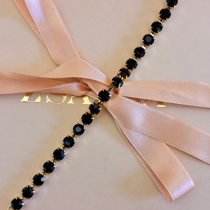 Black Preciosa crystals gold plated bracelet