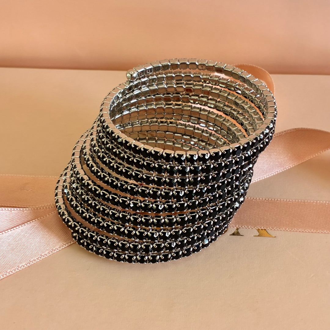 9 rows Black Swarovski crystals bangle