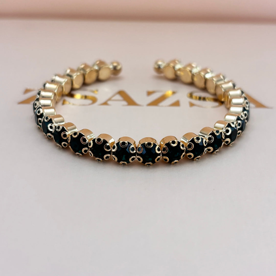 Dark green rhinestone gold plated bangle
