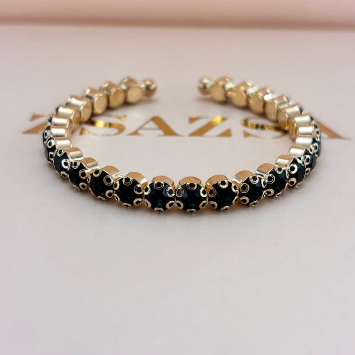 Dark green rhinestone gold plated bangle