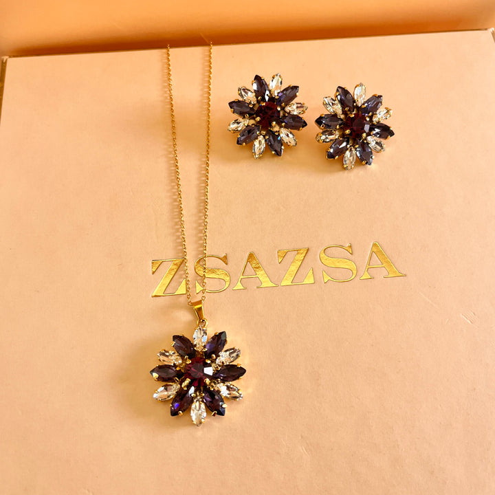 Shade of purple preciosa crystals flower set