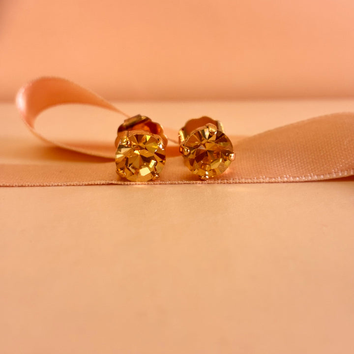 Peach Preciosa crystals gold plated studs